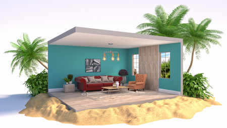 Interior of the living room in a box. 3D illustrationの写真素材