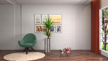 interior with chair. 3d illustrationの写真素材