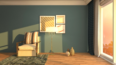 interior with chair. 3d illustrationの写真素材
