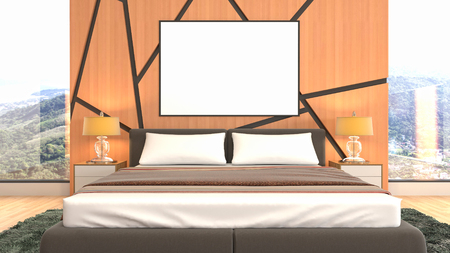 mock up poster frame in interior background. 3D Illustrationの写真素材