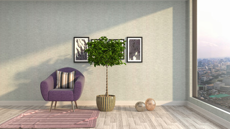 interior with chair. 3d illustrationの写真素材