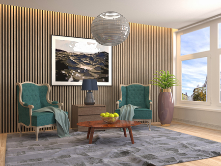interior with chair. 3d illustrationの写真素材