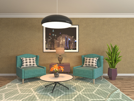 interior with chair. 3d illustrationの写真素材
