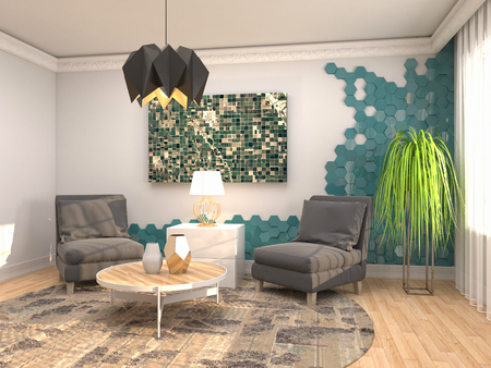 interior with chair. 3d illustrationの写真素材