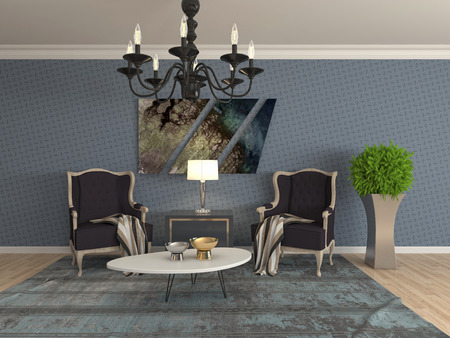 interior with chair. 3d illustrationの写真素材