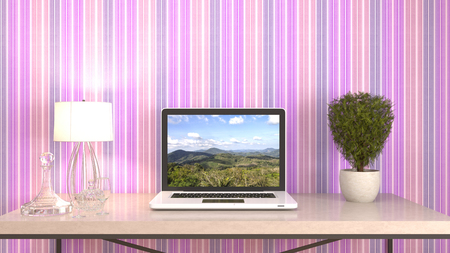 Computer on office table. 3d illustrationの写真素材