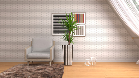 interior with chair. 3d illustrationの写真素材