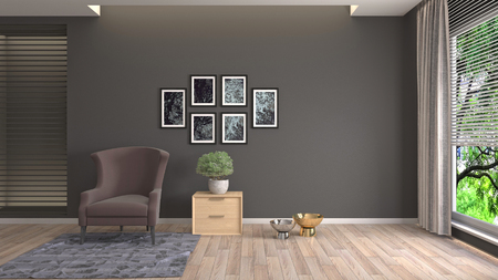 interior with chair. 3d illustrationの写真素材
