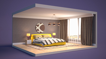 Interior of the bedroom in a box. 3D illustrationの写真素材