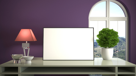 Blank picture on the table. 3d illustrationの写真素材