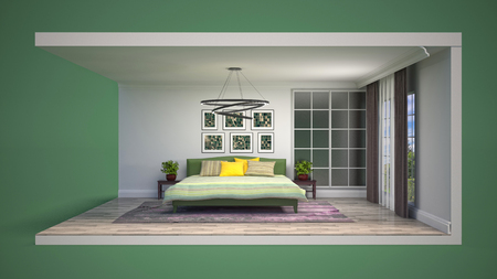 Interior of the bedroom in a box. 3D illustrationの写真素材