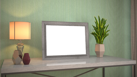 Blank picture on the table. 3d illustration