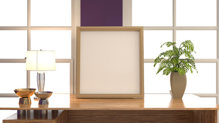 Blank picture on the table. 3d illustration