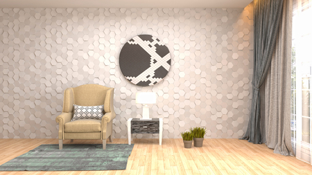 interior with chair. 3d illustrationの写真素材