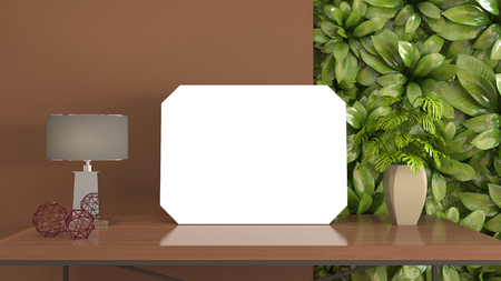 Blank picture on the table. 3d illustrationの写真素材