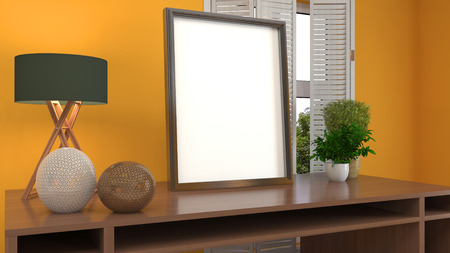 Blank picture on the table. 3d illustration
