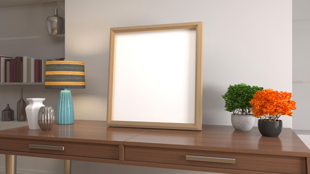 Blank picture on the table. 3d illustrationの写真素材