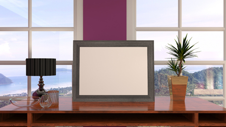 Blank picture on the table. 3d illustrationの写真素材
