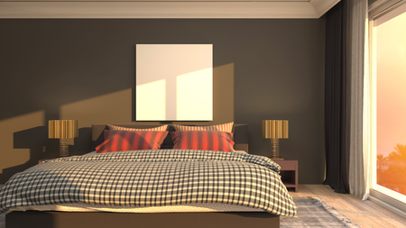 mock up poster frame in interior background. 3D Illustrationの写真素材