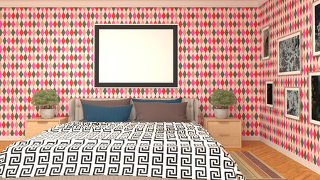 mock up poster frame in interior background. 3D Illustrationの写真素材