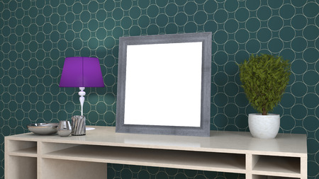Blank picture on the table. 3d illustration