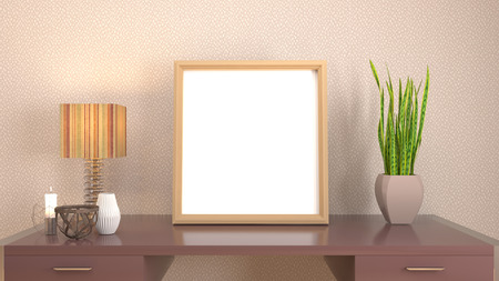 Blank picture on the table. 3d illustration