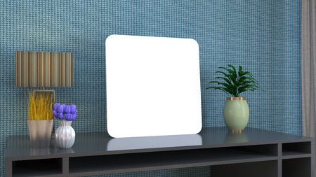 Blank picture on the table. 3d illustration