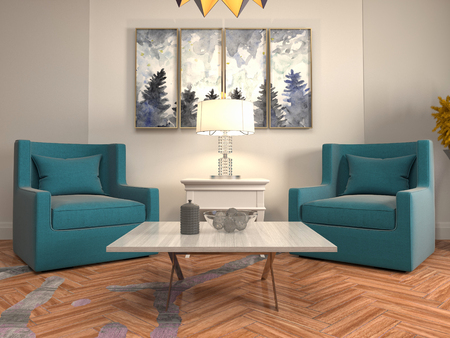 interior with chair. 3d illustrationの写真素材