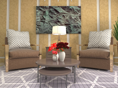 interior with chair. 3d illustrationの写真素材