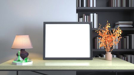 Blank picture on the table. 3d illustration