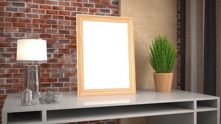 Blank picture on the table. 3d illustrationの写真素材