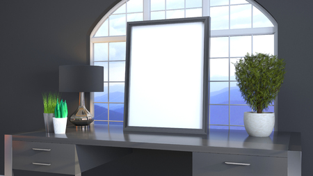 Blank picture on the table. 3d illustrationの写真素材