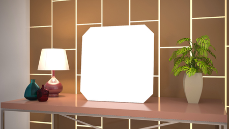 Blank picture on the table. 3d illustrationの写真素材