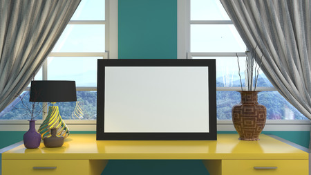 Blank picture on the table. 3d illustrationの写真素材