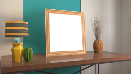 Blank picture on the table. 3d illustration