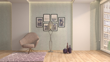 interior with chair. 3d illustrationの写真素材