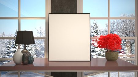 Blank picture on the table. 3d illustrationの写真素材