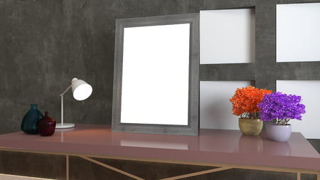 Blank picture on the table. 3d illustration