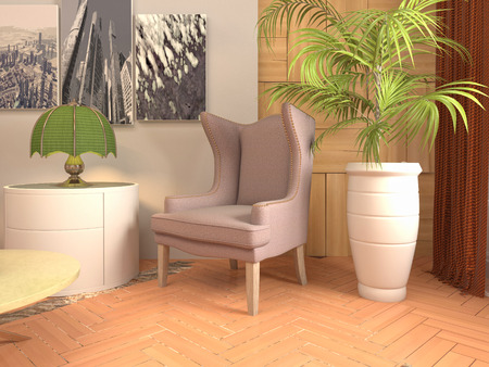 interior with chair. 3d illustrationの写真素材