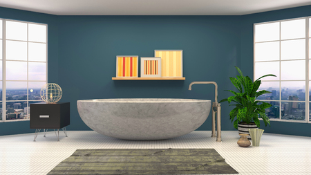 Bathroom interior. 3D illustration. Bath.の写真素材