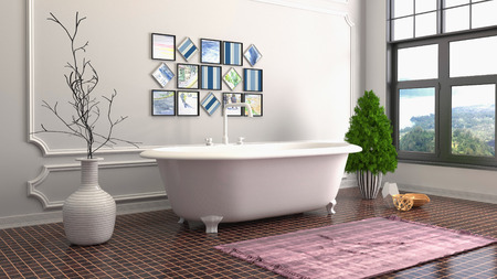 Bathroom interior. 3D illustration. Bath.の写真素材