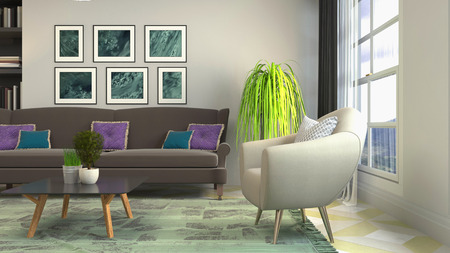 Interior of the living room. 3D illustration.