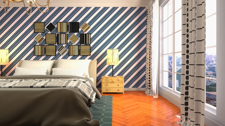 Bedroom interior. Bed. 3d illustration.の写真素材