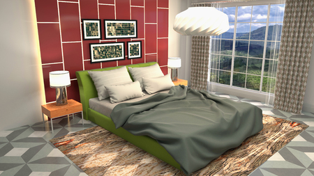 Bedroom interior. Bed. 3d illustration.の写真素材