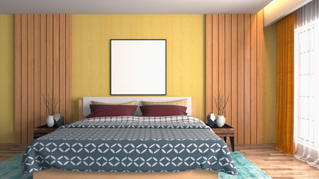 mock up poster frame in interior background. 3D Illustration.の写真素材