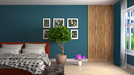 Bedroom interior. Bed. 3d illustration.の写真素材