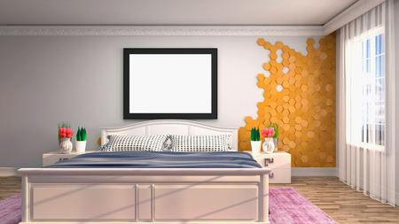 mock up poster frame in interior background. 3D Illustration.の写真素材