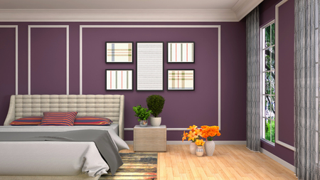 Bedroom interior. Bed. 3d illustration.の写真素材