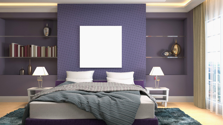 mock up poster frame in interior background. 3D Illustration.の写真素材