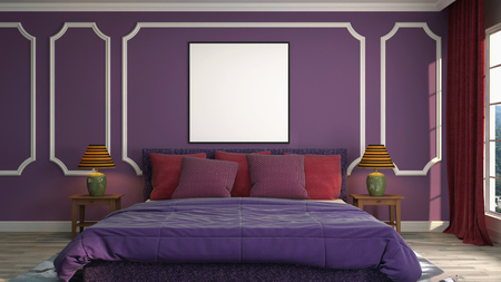 mock up poster frame in interior background. 3D Illustration.の写真素材